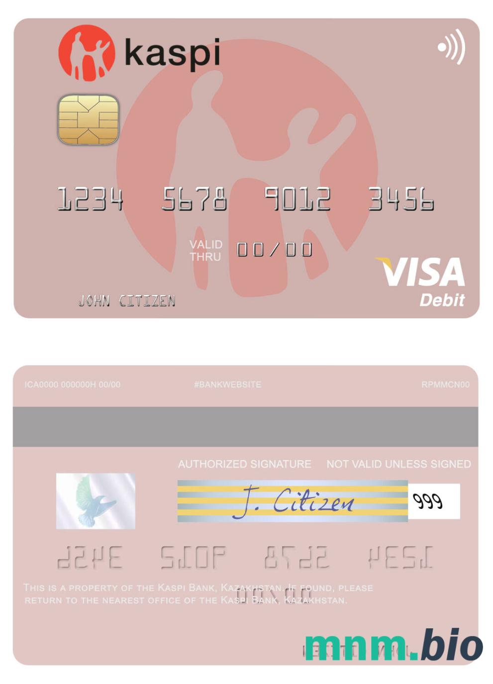 Kazakhstan Kaspi Bank visa debet karta przykład w formacie PSD